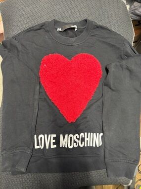 Moschino women’s  Black Sweatshirt with Red Heart Appliqué
